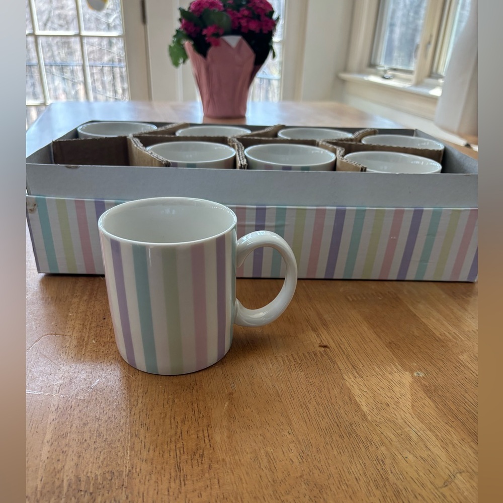 Temp-Tations Pastel Stripes Coffee Tea Beverage Mugs 3.75" Tall, 12 oz - 8 LOT